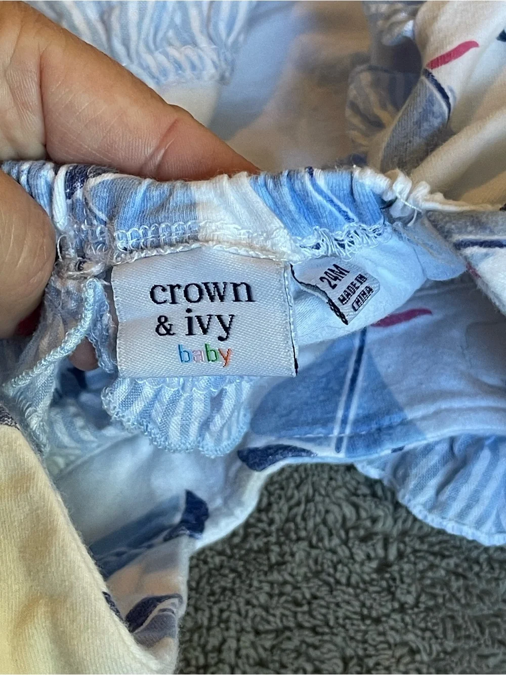 crown & ivy White Sailboat Dress with Blue Trim & Matching Bloomers
